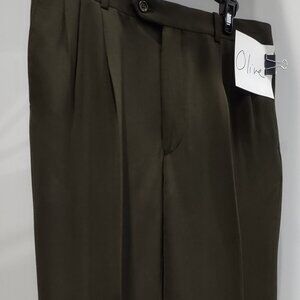 Paul Dione olive, uncuffed, pleated Pants (32 in waist)